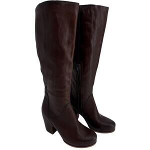 Kork Ease Womens Brown Leather Knee High Clog Boots Block Heel Size 7.5